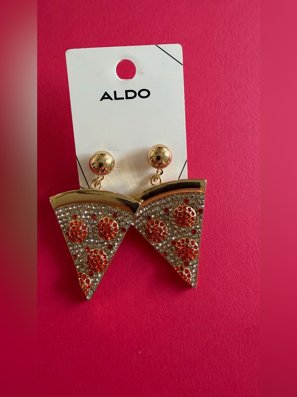ALDO Gold-Tone Pizza Drop Earrings with Red and Clear Crystals